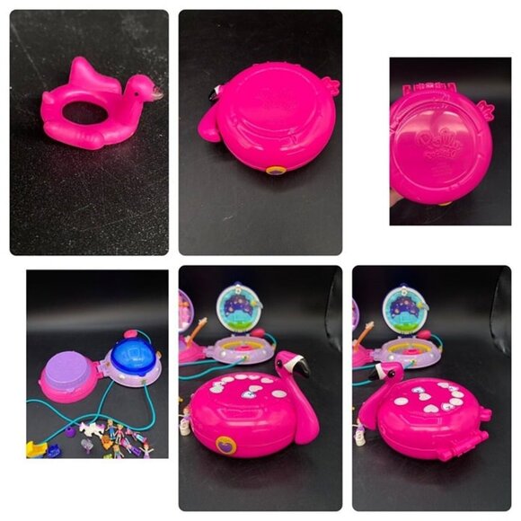 Polly Pocket Lot 3 Compacts Space UFO Compact Flamingo Hedgehog Cafe 20+ Parts - Picture 9 of 12
